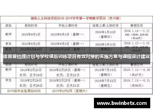 体育普拉提计划与学校课后训练项目有效对接的实施方案与课程设计建议